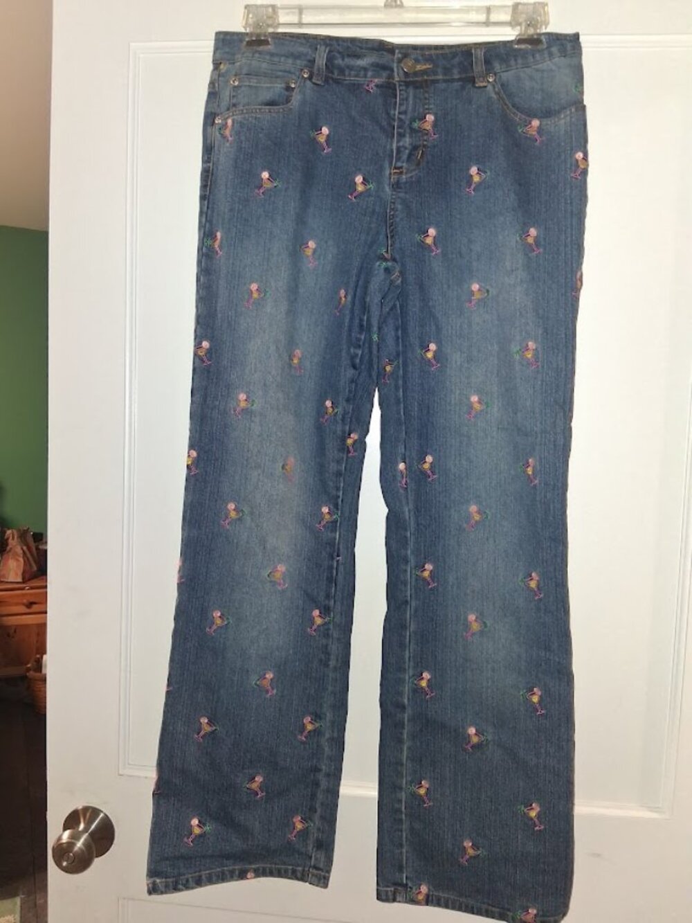 Lilly Pulitzer Blue DenimPink Margharita Cocktail Embroidered Jeans Sz 12